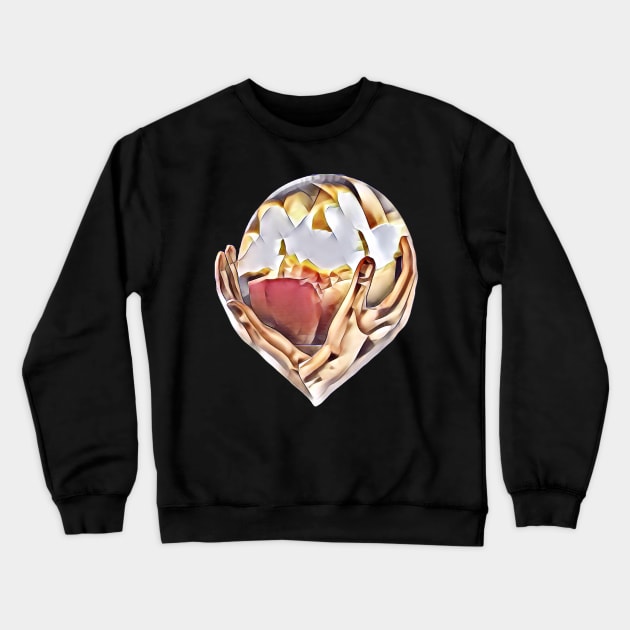 Hands holding a fireball. Cubism Crewneck Sweatshirt by Evgeniya